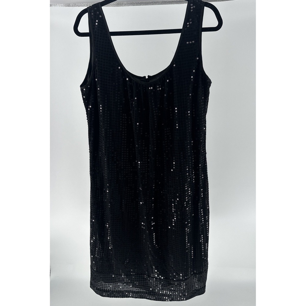 New York & Company sleeveless black sequin sheath dress Size 14